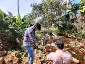 Sample collection nearby a building waste outlet