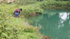 Collecting water samples at Uppukulam