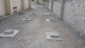 Concrete platforms on the container's final site