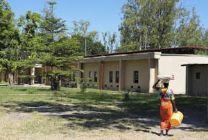 Another view of hospital with clear blue sky