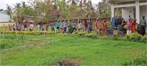 People queuing for relief  materials