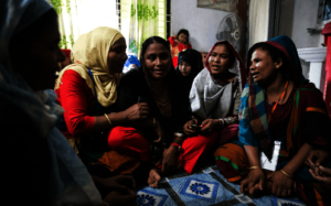 Women talking in a UNFPA safe space.