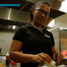 Sara is learning how to cut vegetables