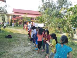 Volunteers' outdoor activity at Burmese temple