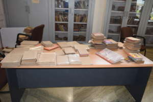 Donated books for the reading room