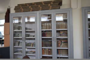 Donated shelves and books for the reading room