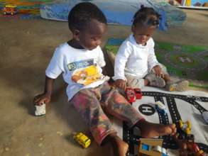 Racing with the cars.