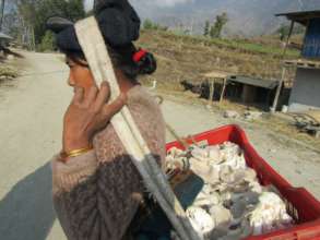 ETC women's group member taking mushrooms to sell