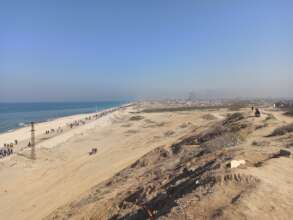 Families returning on foot along the coast