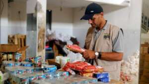 Our team putting together the parcels