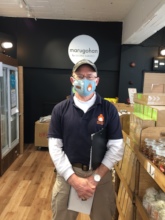 CEO with homemade mask