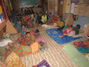 Villagers taking shelter during cyclone amphan