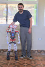 Juany the Robot and volunteer Matt Tibbitts