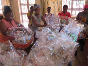 Christmas food packages ready to be distributed