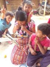 Woman weaving band for hats