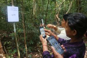 Female PLCN members practice using the forest app.