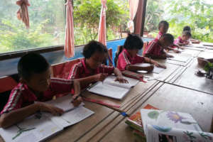 Figure 1: Grade 1 students using drawing books