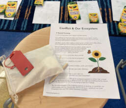 Art supplies and handouts at a recent workshop