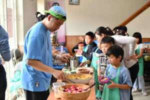 Serving the lunch that the kids made themselves