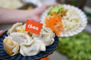 Vegetarian steamed dumplings and sesame noodles