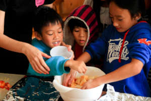 Kids making their own lunch