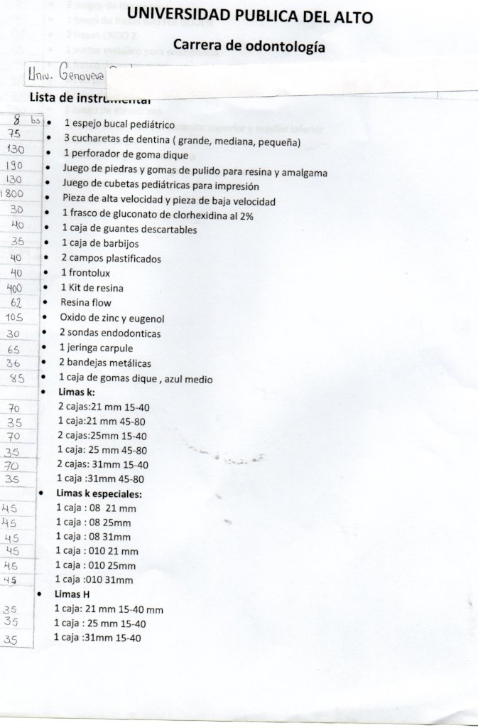 Dental Supplies for one Dental Student in Bolivia