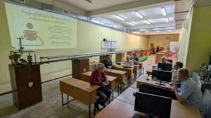 Teacher training workshop during an air raid