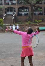 Agnes is ready to take her serve