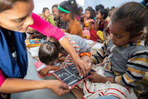 Learning numbers at Kaliyachak Girls School
