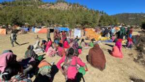Villagers received tarpaulins for shelter