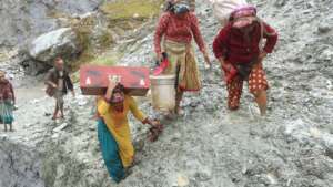 Villagers after landslides and flood