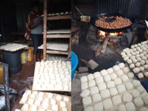 The owner of the project and doughnuts being fried