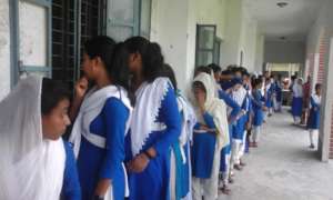 Students waiting for Vision testing in village