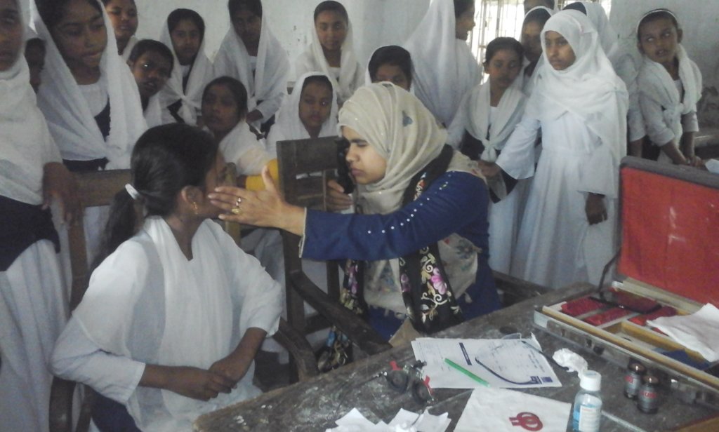 Vision testing village school students at Ramgati