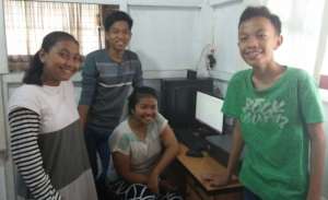 The Middle School students practice using computer