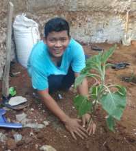 The student learns how to plant