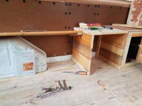 The first tilted shelf is built