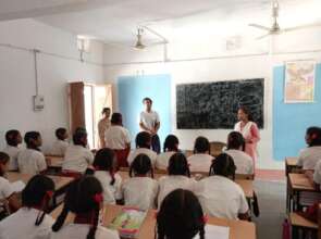 Ricky interacting with KGBV students in the Bokaro