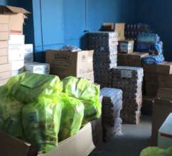 Prepping relief supplies for distribution.