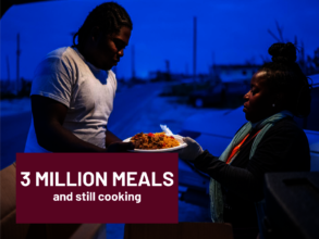 Shirley delivers meal in Abaco
