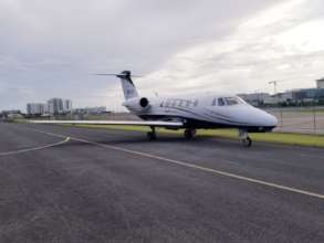 The plane leaving to deliver the first relief load
