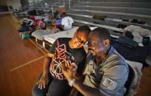 Bahamian storm survivors at a shelter