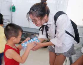 Pediatric patient is excited to receive gifts