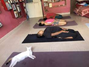 yoga at Kranti led by our cat Tara