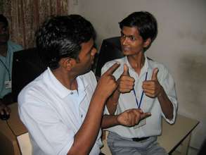 Hearing Impaired students using sign language