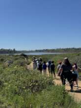Students on the hiking trail at Upper Newport Bay.