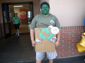 "Recycle Man" tells students to recycle at lunch!