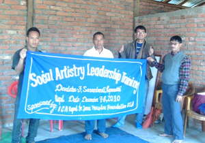 Banner at Devdaha/Sarandandi--Durga on right
