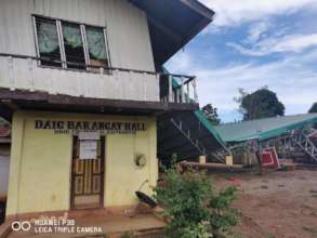 What remains of the basketball covered court