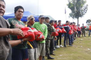 Happy volunteers helping the victims